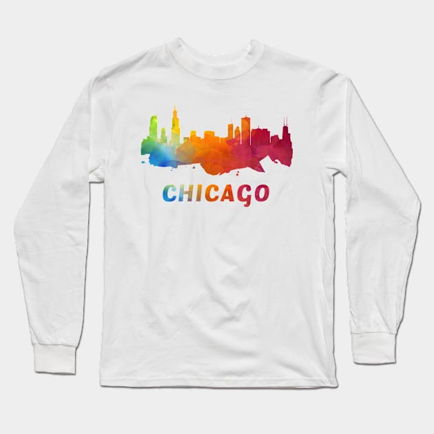 Chicago Skyline Watercolor Style Long Sleeve T-Shirt by ThirdEyeAerial